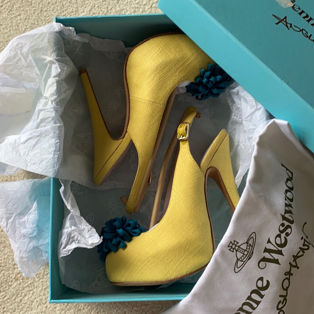 💥SOLD💥✨RARE ✨ Vivienne Westwood Canvas Platform Slingback Pumps - Picture 11 of 14